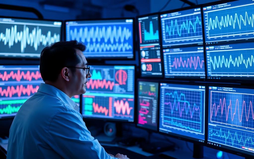 Data Scientist vor Monitoren mit physiologischen Daten