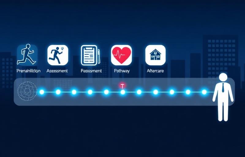 Patient Journey Infografik mit verbundenen Versorgungsstufen